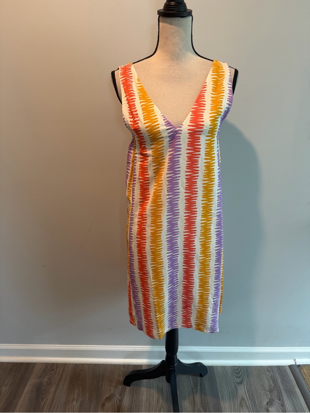 Compania Fantastica Stripe Sleeveless Sun Dress Pockets Double V Neck size XS